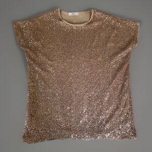 Tahlula Gold Sequined Top Cap Sleeve Size 1X  Holiday Party Sparkle
